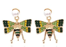 Green And Gold Crystal Insect Butterfly Earrings