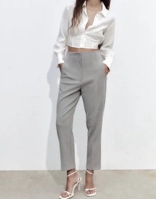 ZARA High Waisted Slim Tapered Trousers Women s Xsmall Gray