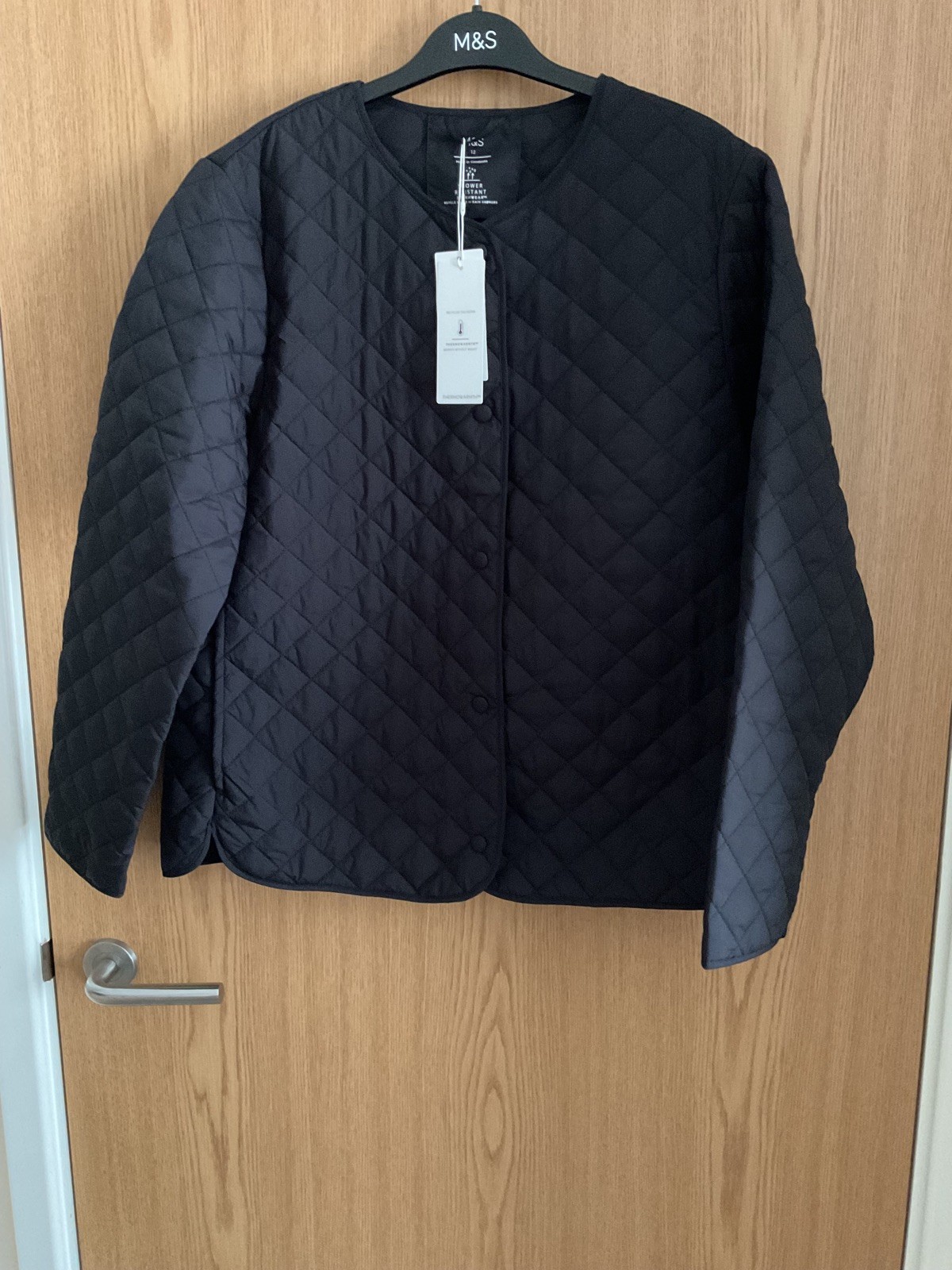 M&S Womens Black Quilted Water Resistant Thermowarmth Coat Size 12 UK BNWT