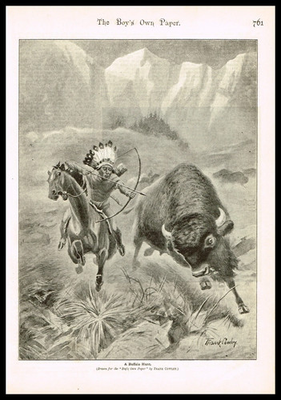 #ad #ad Buffalo Hunt – Native American on Horseback Western Print 1880s $30.00