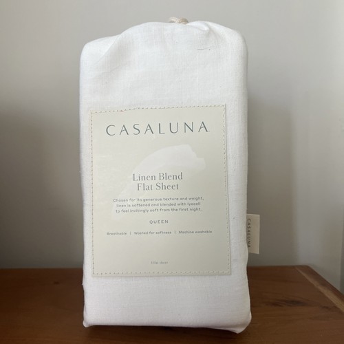 Casaluna Linen Blend Flat Sheet Queen Natural Color NEW