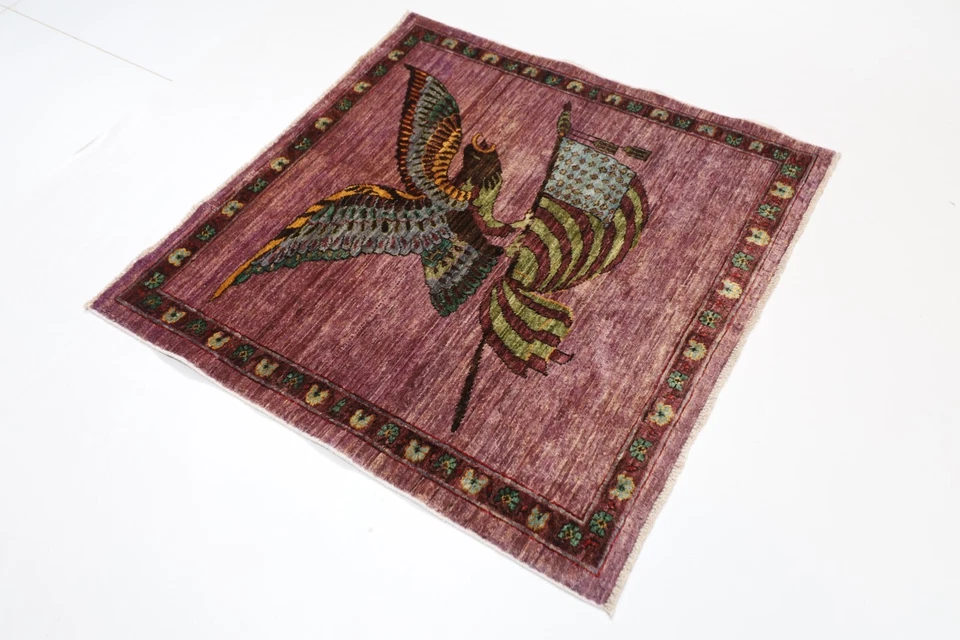 3.5x3.5 FT Birds American flag rug Afghan Hand Knotted Tribal oriental bedroom - Image 2 of 4