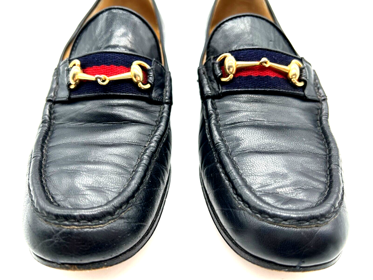 Vintage Gucci Iconic Blue Leather Boston Shoes 110 097 0010 Size 