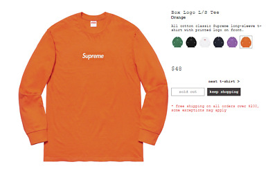 Supreme Box Logo L S Tee Orange Longsleeve Size Large Fw Confirmed Ebay