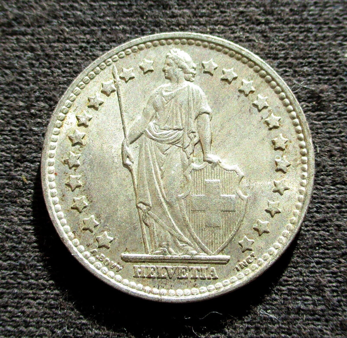 OLD SILVER 1 FRANC 1960 COIN OF SWITZERLAND HELVETIA STANDING Ag