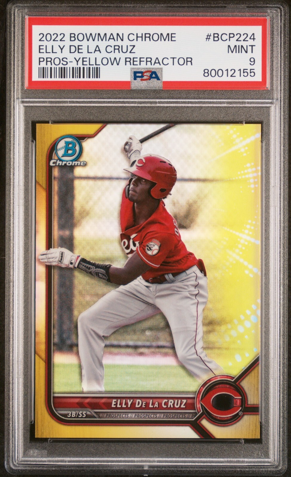 2022 Bowman Chrome Yellow Refractor #BCP-224 Elly De La Cruz Reds PSA 9 /75