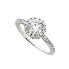 Sterling Silver Cubic Zirconia Ring 6mm Round Center Stone with Accent Stones