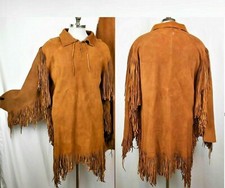 Mens Western Cognac Brown Suede Leather Mountain Man Fringes Shirt MS302