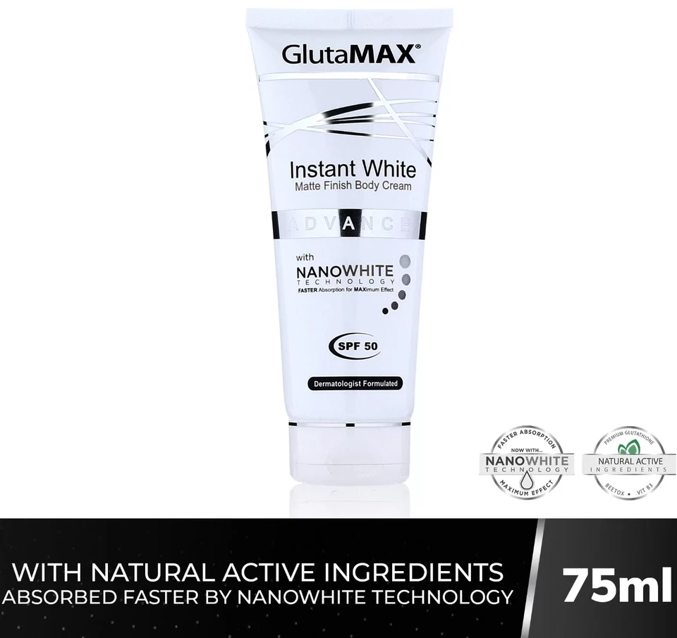 GlutaMAX Instant White Matte Body Cream 75ml SPF50 Skin Lightening