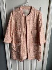 Zara Basic Womens Pink and White Textured Long Blazer Jacket Size Medium