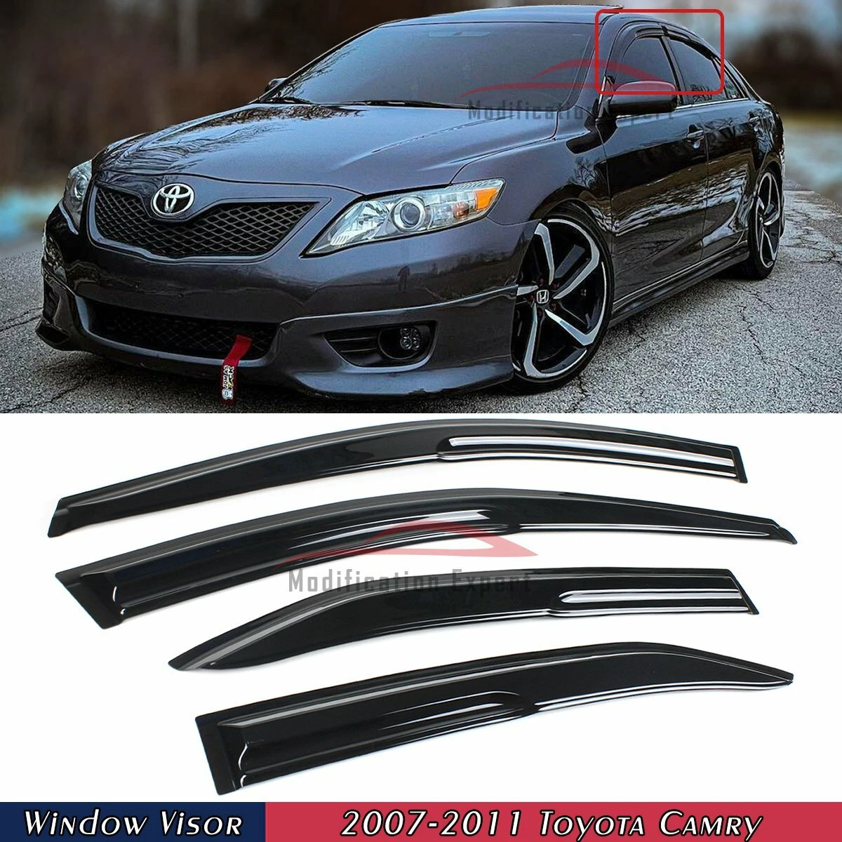 For 2007 2011 Toyota Camry JDM Wavy Mugen Style Window Visors Rain