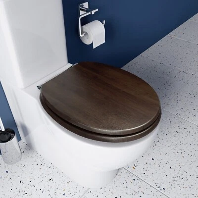 Croydex Round Moulded Wood Walnut Soft Close Toilet Seat with Flexi-Fix -Montoro