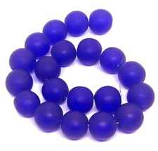 12mm Frosted Sea Glass Round Beads Matte - Cobalt Blue 20 pcs