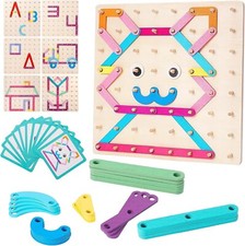 Wooden Montessori Toy for Toddlers, Letter Number Construction Set Pegboard Puzz
