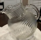 Hazel Atlas Glass Ribbed Tilted Ball Ice Lip Juice Pitcher Vintage