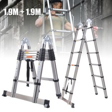 Teles Ladder Extension Portable Collapsible 3.8M(1.9M+1.9M) A Frame Ladder DIY