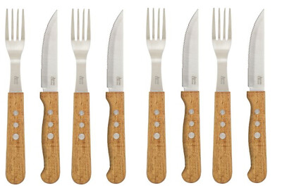 Jamie Oliver 8tlg.BBQ Jumbo Edelstahl Holz Steak Set Messer Gabeln Steakbesteck