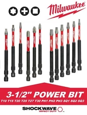 Milwaukee Shockwave Impact Driver Bits 3-1/2 Inch Length ALL SIZES 3.5"