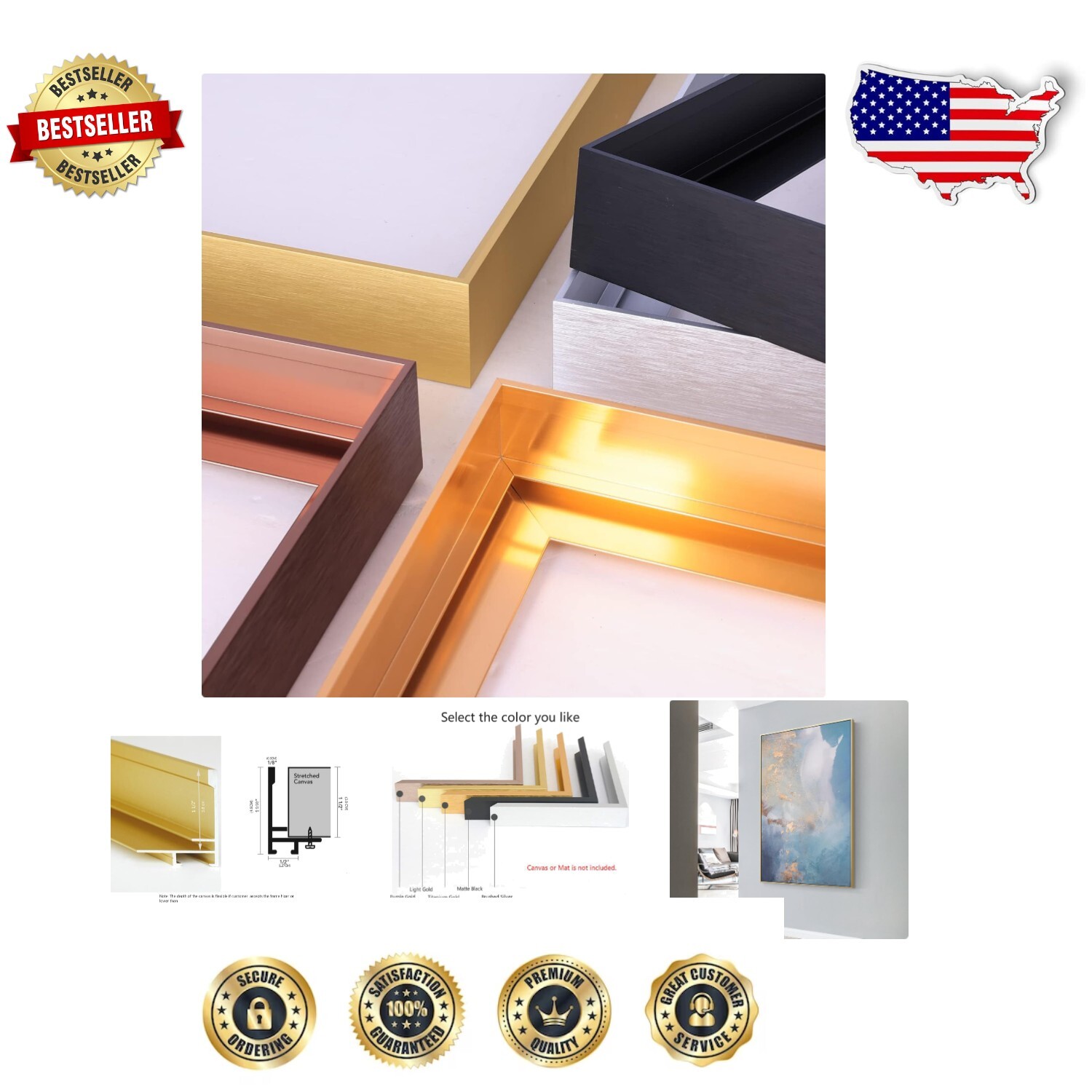 Easy Assembly Light Gold Floater Frame for 20x20