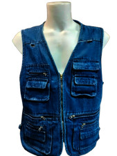 GILET JEANS UOMO SMANICATO MULTITASCHE REGULAR FIT TASCHE INTERNE GIUBBINO JEANS