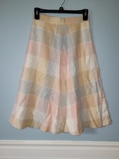 Vintage Plaid A-Line Lightweight Wool-Blend Pastel Colors Skirt Sz XS Cottage