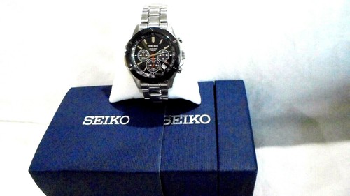 Seiko Męski zegarek ze stali nierdzewnej Czarna tarcza Czarna ramka Chronograf SSB111 - Zdjęcie 1 z 5
