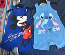 Disney Baby 12 Months Classic Mickey and stitch Body Suit Snap Closure set 2