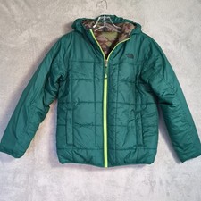 The North Face Camo Green Reversible Puffer Hoodie Jacket Sz Boys 14/16 Winter