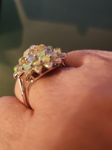 Colleen Lopez Ethiopian Opal & Zircon Big Flower Ring Size 10 NWOT - Picture 6 of 12