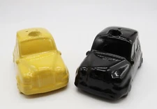 Vintage 1960's ceramic yellow & black cars salt & pepper shaker set