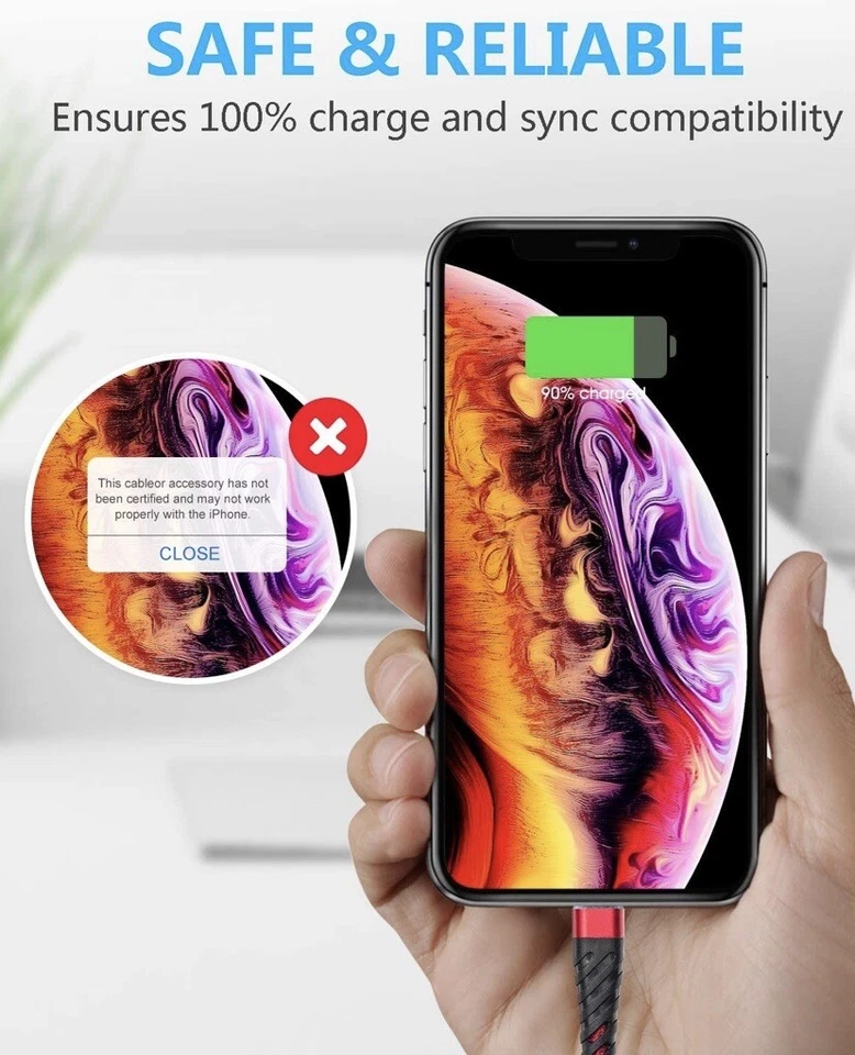 3 Pack Fast Charger USB Cable For iPhone 6 7 8Plus iPhone XR Xs Max 11 12 13 Pro - Image 3 of 4