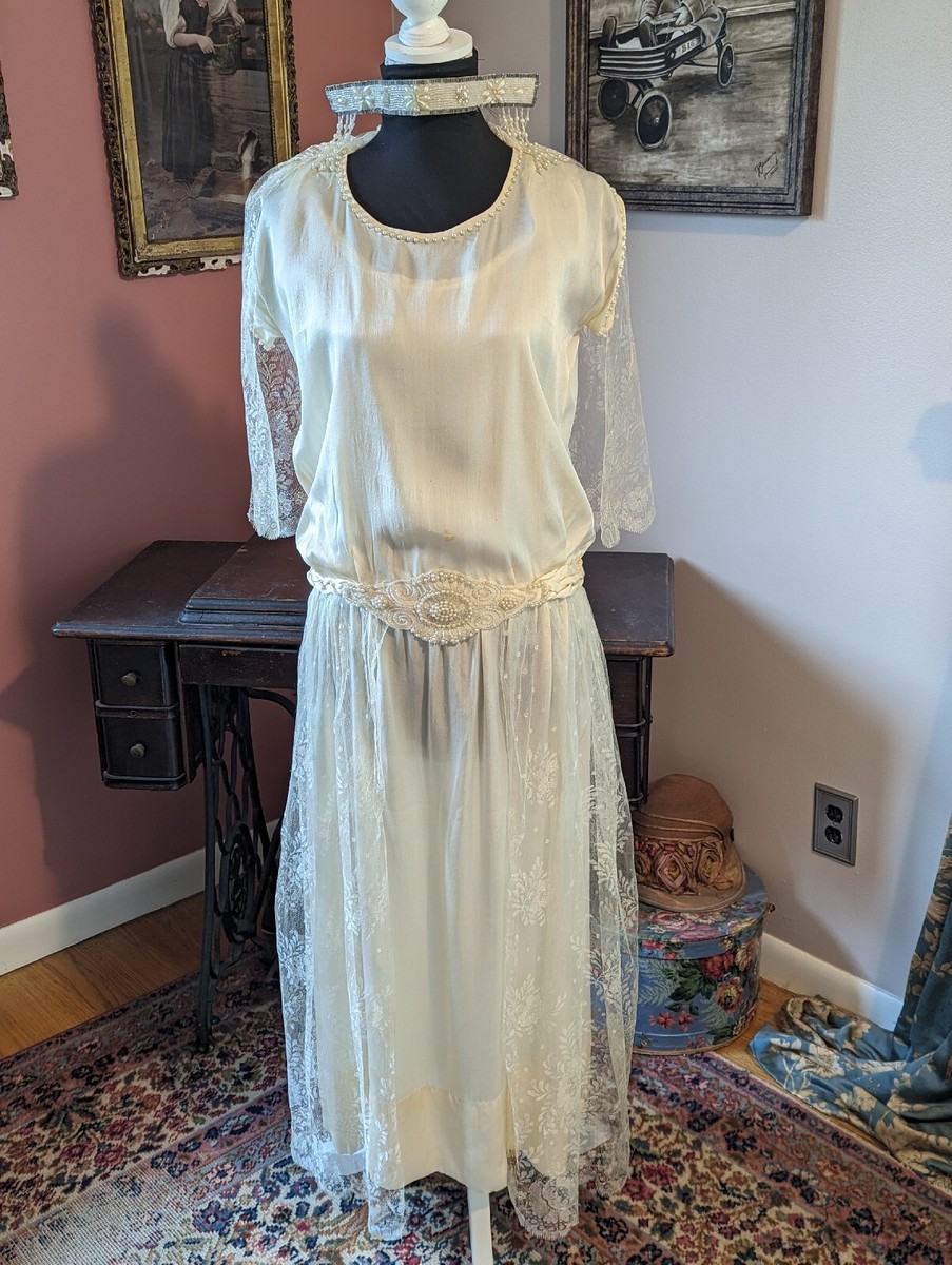 Amazing Antique 1923 Wedding Dress Bandeau Headband Lace Beads Pearls Rhinestone | eBay Amazing Antique 1923 Wedding Dress Bandeau Headband Lace Beads Pearls Rhinestone | eBay