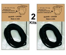 Baseball Softball Glove Leather Laces Repair 2 Kits BLACK Narrow lace 1/8"x 72"