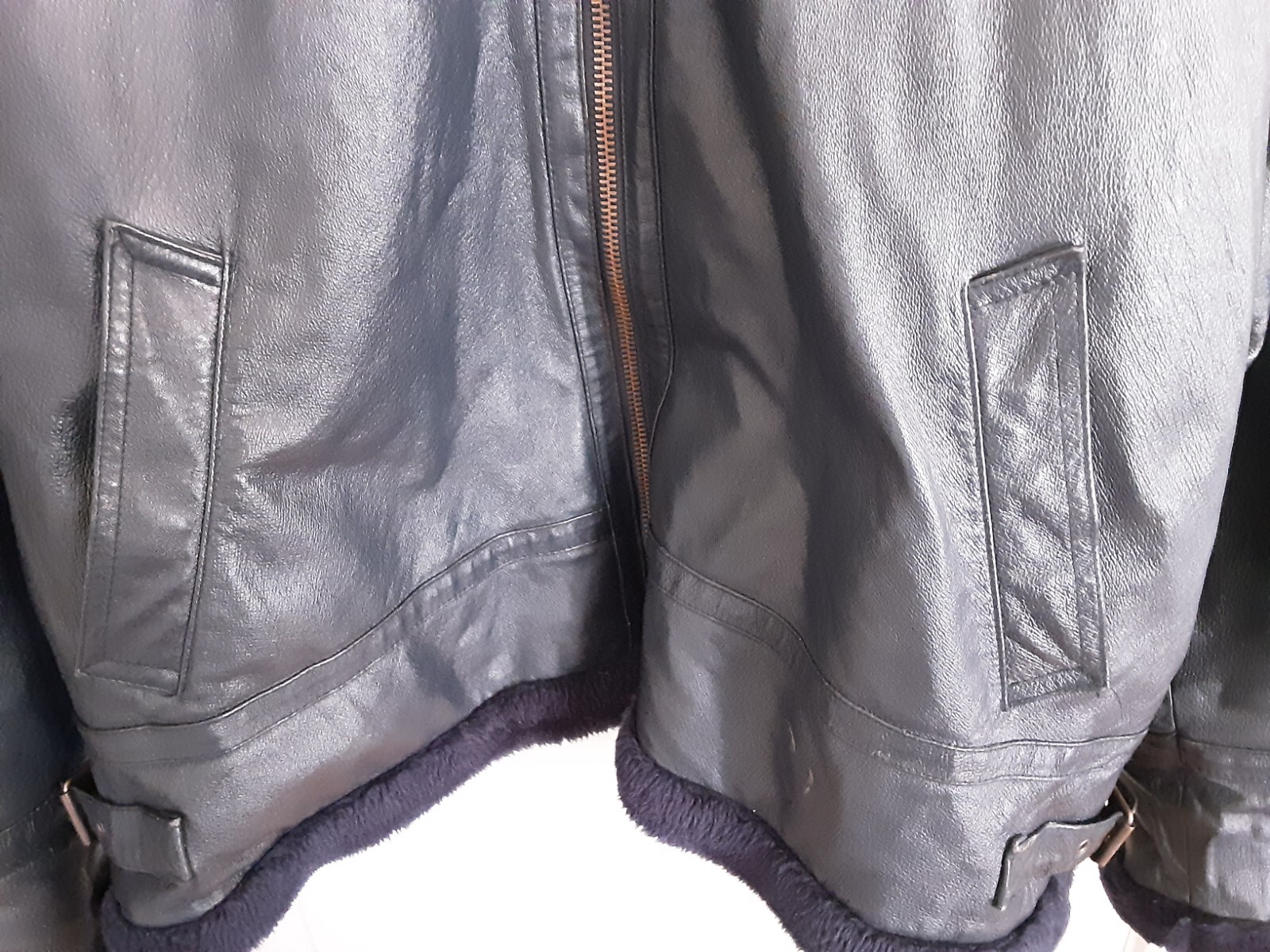 Tanners Avenue New York Blue Leather Jacket Coat Mens 3XL Hooded Fleece