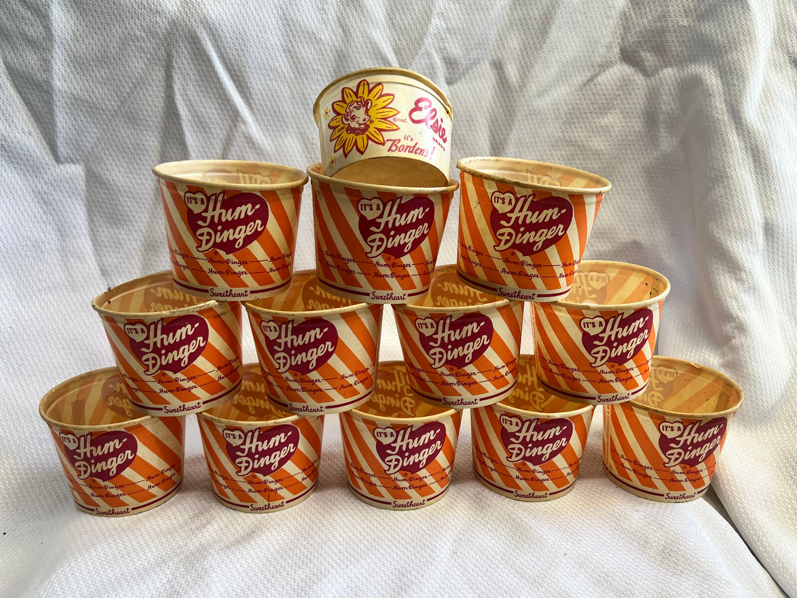 VTG Sweetheart Hum-Dinger Sundae Cup Lot Of 12 And 1 Elsie Brand Bordens Cups
