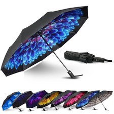 Compact Travel Umbrella, Automatic Open/Close Windproof Umbrella, 10 Fibergla...