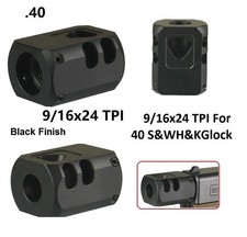 Anodized Black 9/16X24 TPI Muzzle Brake Compensator For .40