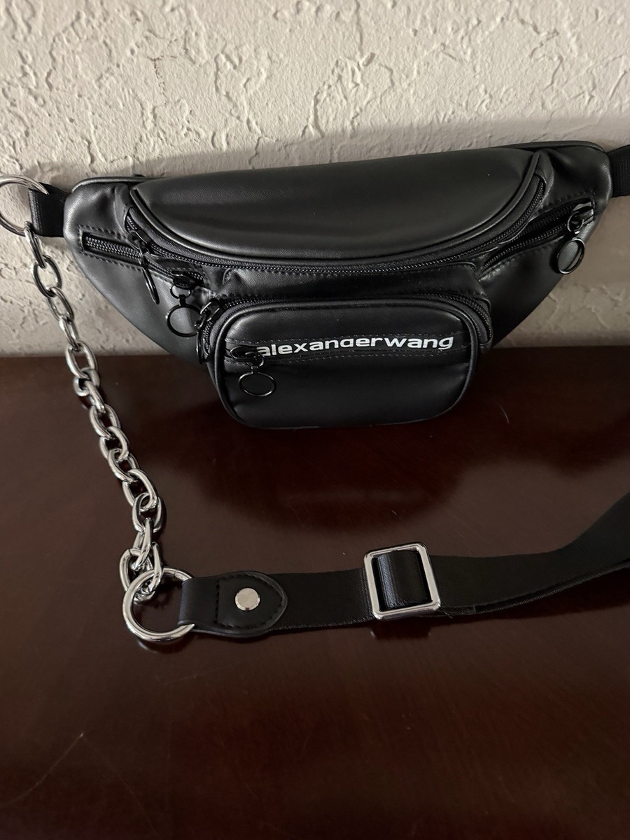 Alexander Wang Black Leather Belt Bag Fanny Pack Chain Crossbody