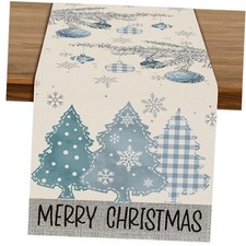 72 x 13 Inch Christmas Table Runner   Blue Plaid and Blue Plaid Christmas