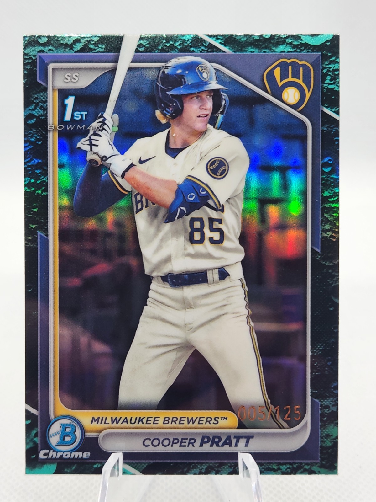 2024 Bowman Cooper Pratt 1st Chrome Aqua Lunar Refractor /125 #BCP-137 Brewers