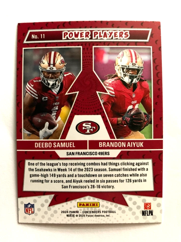DEEBO SAMUEL / BRANDON AIYUK  SPARKLE 2024 CONTENDERS POWER PLAYERS #11 - Image 2 of 2