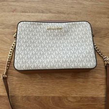 Borsa a tracolla Michael Kors Signature Canvas marrone pelle bianca...