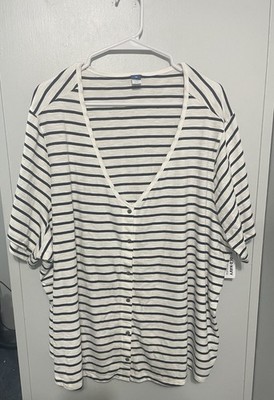 NWT Old Navy Black/Ivory Stripped Button Down Knit Top, Size 4x