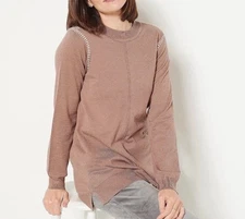 LOGO by Lori Goldstein Mock Neck Sweater w/ Stitch Detail Fawn Size XL NWT’s