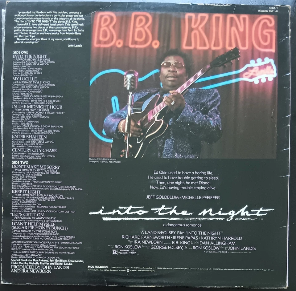 Various (B.B. King) ‎– Into The Night - 1985 LP record excellent, cover VG - Image 2 of 3