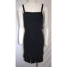 Beaded Flapper Dress Hem NWT Black Silk 1920s Stye Cocktail Sleeveless Medium