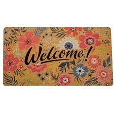 Floral Welcome-Door-Mats Outside-Entrance Synthetic-Coir Non-Slip Frontdoor
