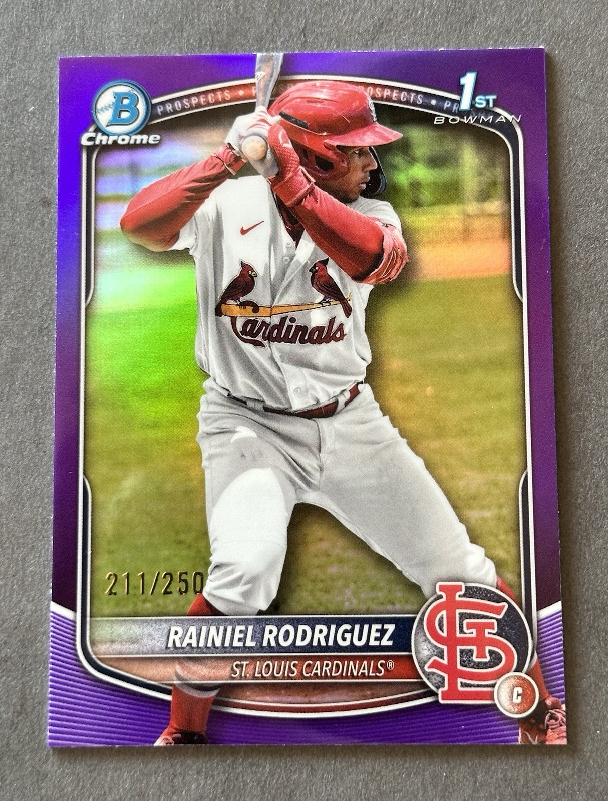 RAINIEL RODRIGUEZ 2025 BOWMAN CHROME 1ST PURPLE REFRACTOR 211/250 CARDINALS