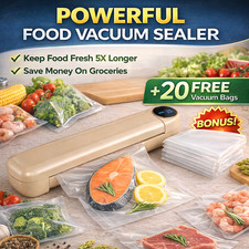 Food Vacuum Sealer Machine UK + 20 Bags Keep Food Fresh 5x Longer Compact Kit