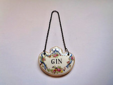 Vintage Staffordshire Porcelain Decanter Label GIN Fine bone china Used